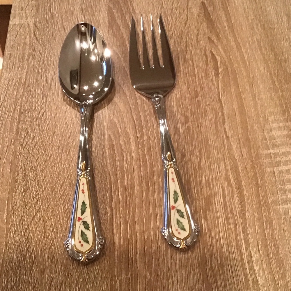 Lenox Holiday serving spoon and fork